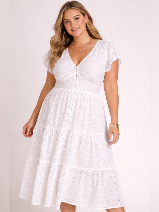 Forever 21 Dresses & Skirts - Forever 21 White Eyelet Dress Tea Length 1X